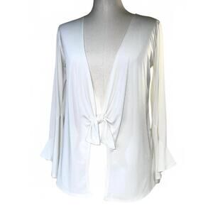 NEW ALYSSA THOMAS women's tie bell sleeve top cardigan in off white